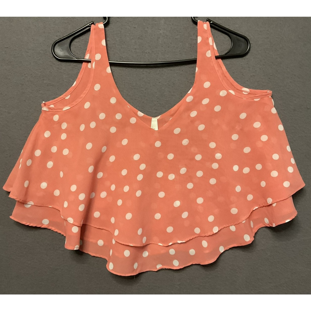Truth Tank Top Womens‎ Small Pink White Polka Dot Layered Ruffle Blouse Festival